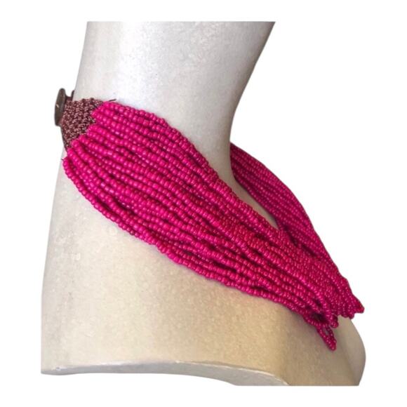Retro 80s Retro Inspired Countless Strands Of Vivacious Pink Seed Beads Necklace - Picture 3 of 8